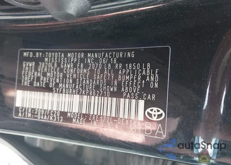 2019 Toyota Corolla Se z USA, uszkodzony, nr VIN 5YFBURHE7KP862710